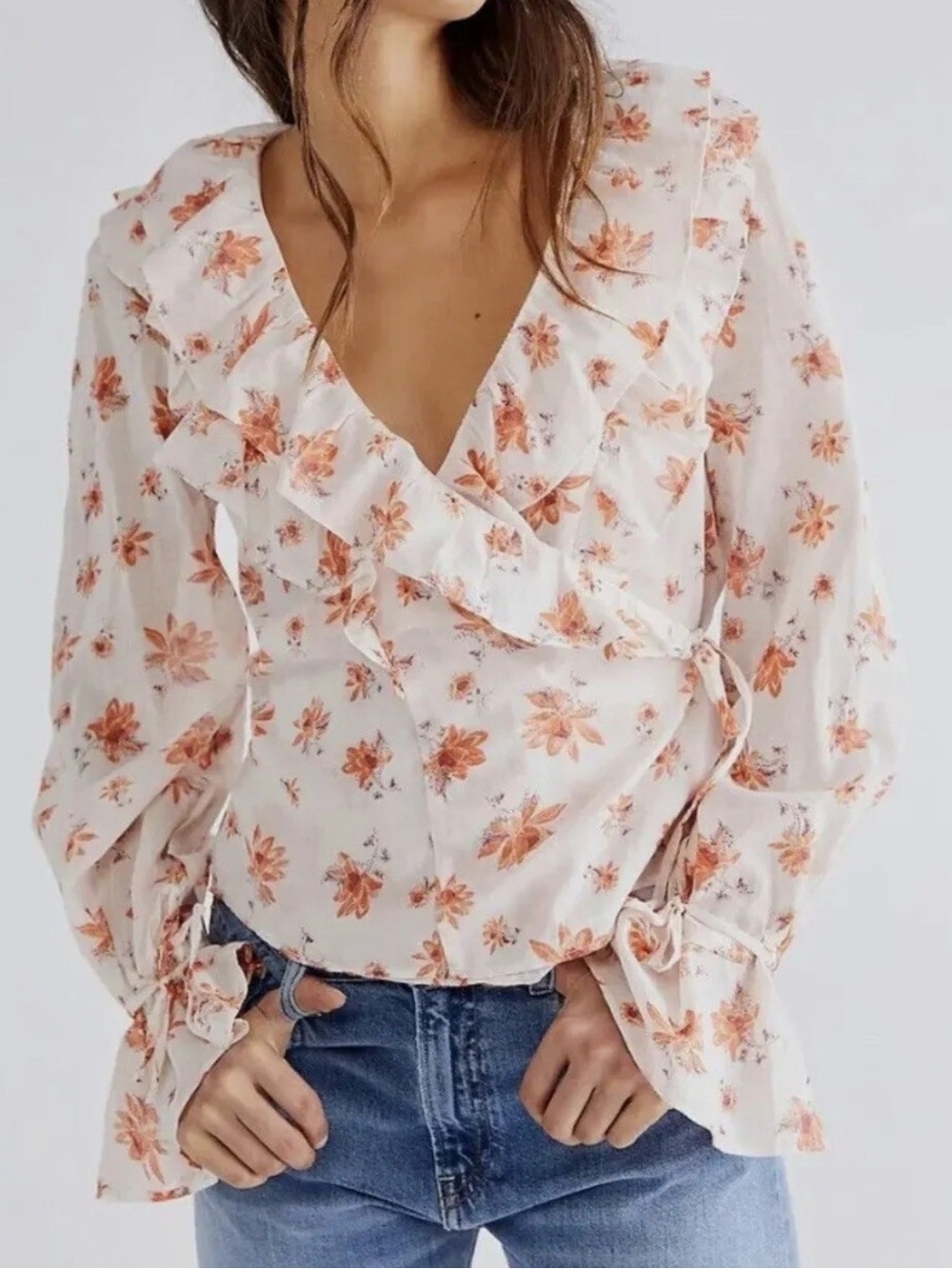 Free People Floral Wrap Blouse